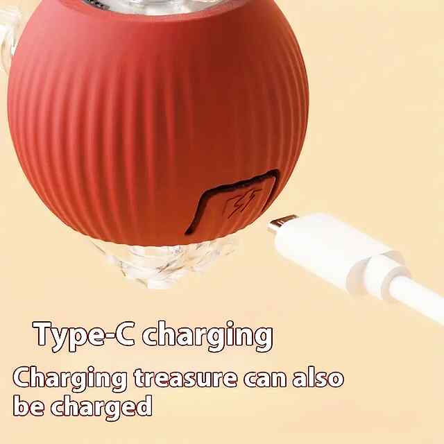 Інтерактивний м'ячик для котів з рухом, звуком та довгим шнуром. Зарядка USB Type C. 3 режими роботи. - 1 фото товару