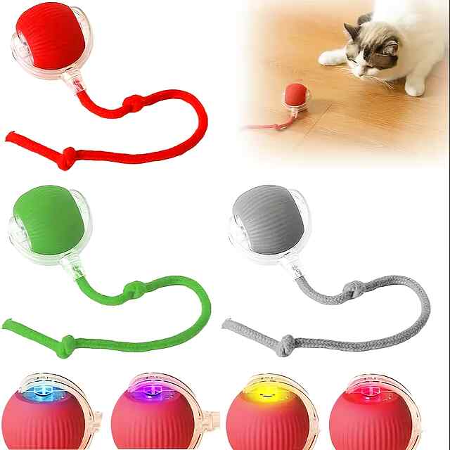 Інтерактивний м'ячик для котів з рухом, звуком та довгим шнуром. Зарядка USB Type C. 3 режими роботи. - 2 фото товару