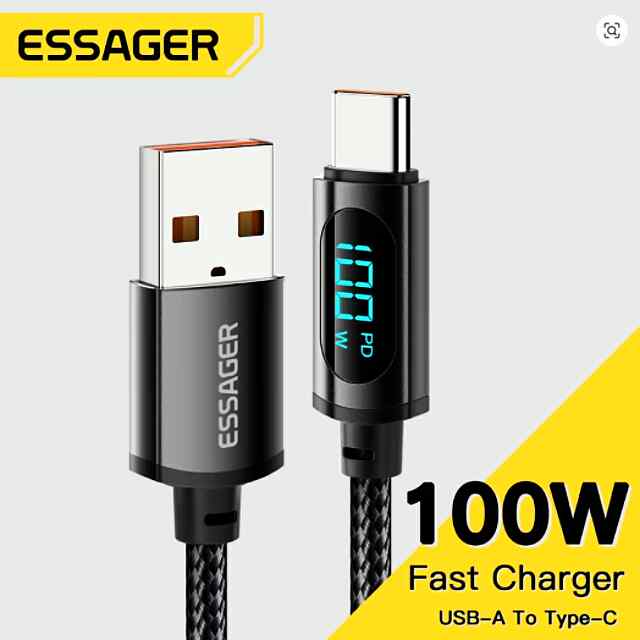 USB-C кабель Essager з дисплеєм, швидка зарядка до 100W, сумісний з Huawei/Honor/Xiaomi/OPPO