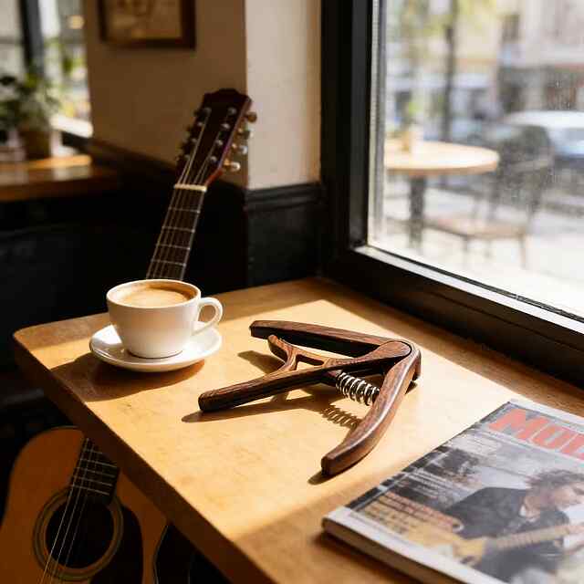 Каподастр для гітари – аксесуар музиканту, темне дерево, мішечок в подарунок - 3 фото товару