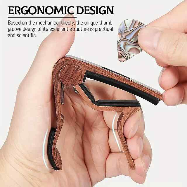 Каподастр для гітари, металевий, універсальний 9.5х18.5см, дерево - 2 фото товару