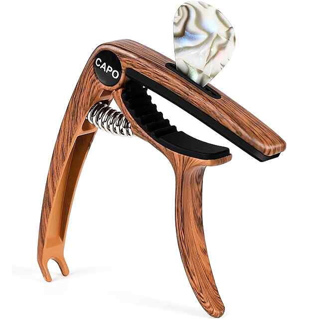 Каподастр для гітари Преміум із тримачем медіатора (wood-style) - 0 фото товару