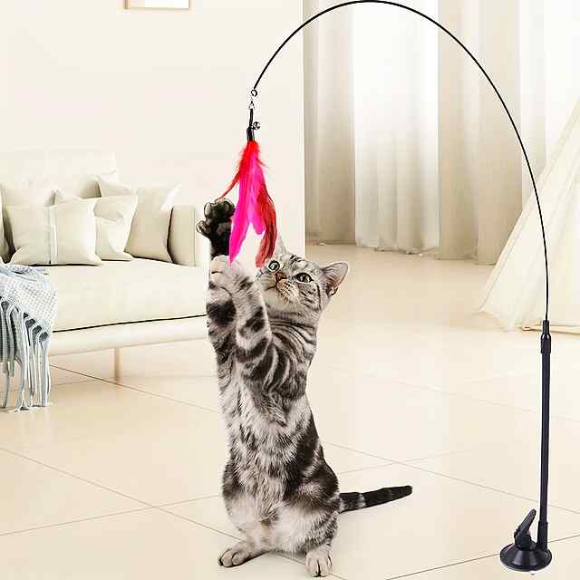 Кішка Іграшка на палиці З пір'ям   Присоска - Мц Всмоктування - 0 фото товару