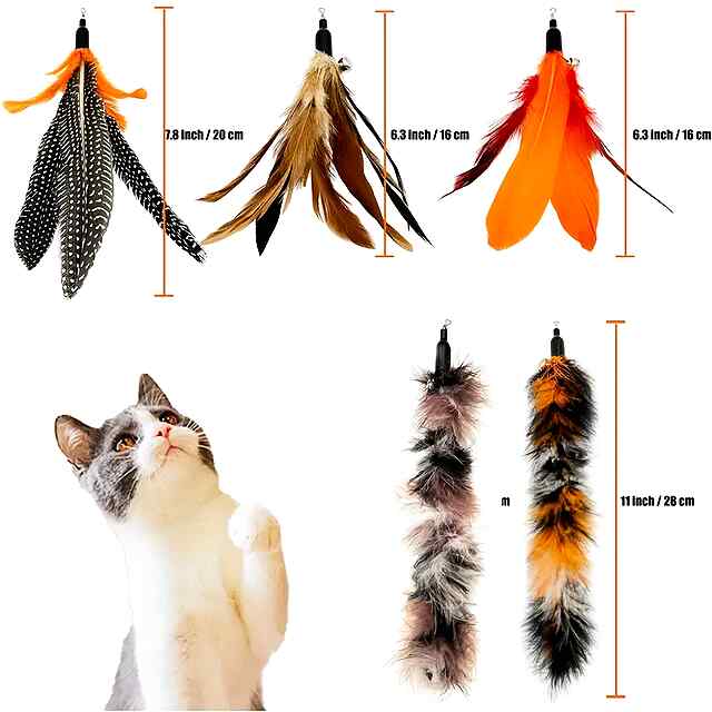 Комплект іграшок для котів з пташиним пір'ям (5 насадок) для активних ігор. - 3 фото товару