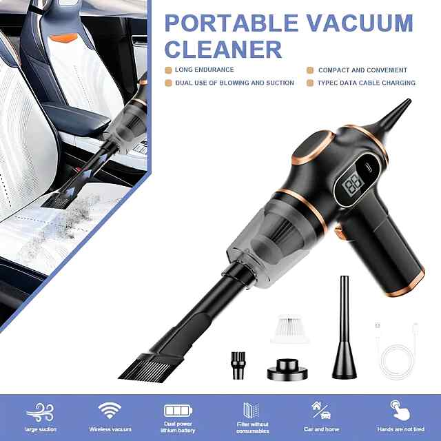 Компресор-пилосос 2в1, акумуляторний, CE, 3000мАч, бездротовий для України. - 2 фото товару