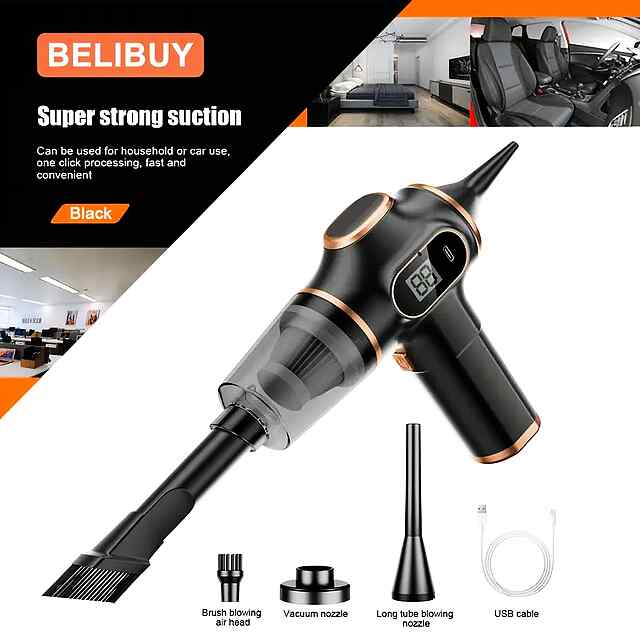 Компресор-пилосос 3000 мАг, бездротовий. Пилосос повітродув 2в1 CE, щітки в комплекті, зарядка Type-C.

(60 символів) - 2 фото товару