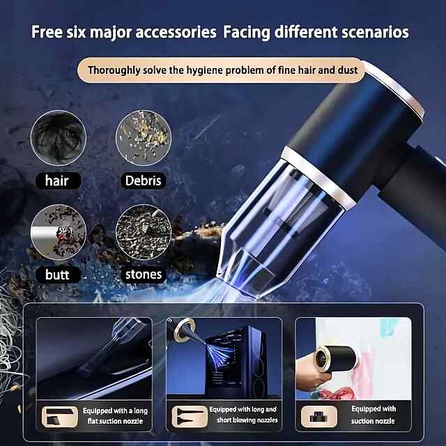 Компресор-пилосос 80W бездротовий для ПК, авто, дому | Type-C зарядка - 2 фото товару