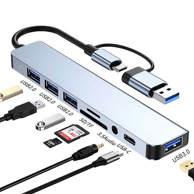Концентратор Type C USB 3.0 (2в1) для ПК/ноутбука

USB концентратор 8 в 1 з SD/TF кардрідером та аудіороз'ємом 3,5 мм

Універсальний USB-C хаб для MacBook, ноутбуків, смартфонів - 0 фото товару