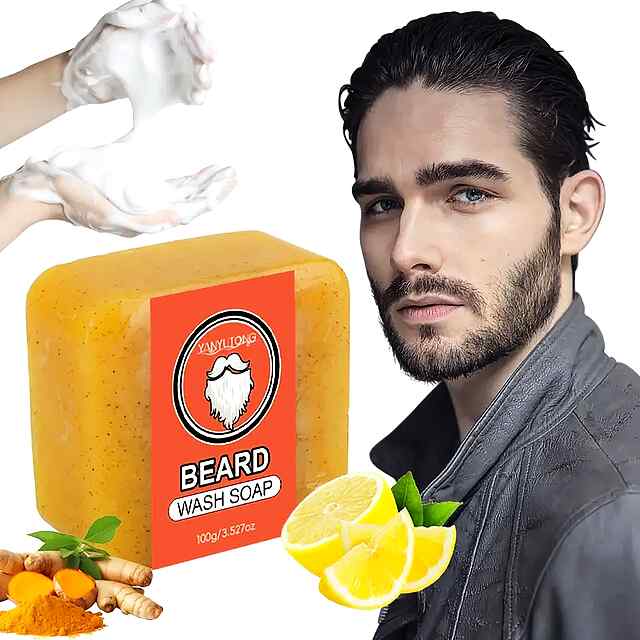 Куркума-мило 100г: Шампунь/Кондиціонер 2в1 для бороди з пілінгом кави. Чоловікам та жінкам. Лимон, кориця - 0 фото товару