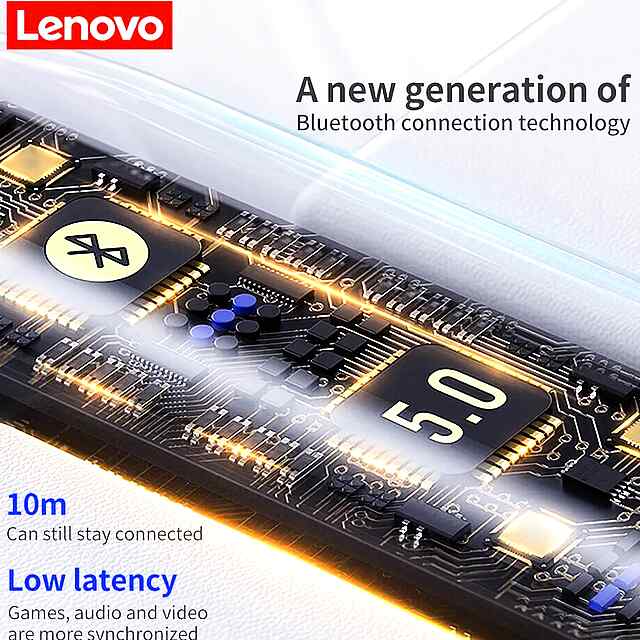 Навушники Lenovo Bluetooth 5.0, водонепроникні, ANC до 5 год роботи білі/чорні