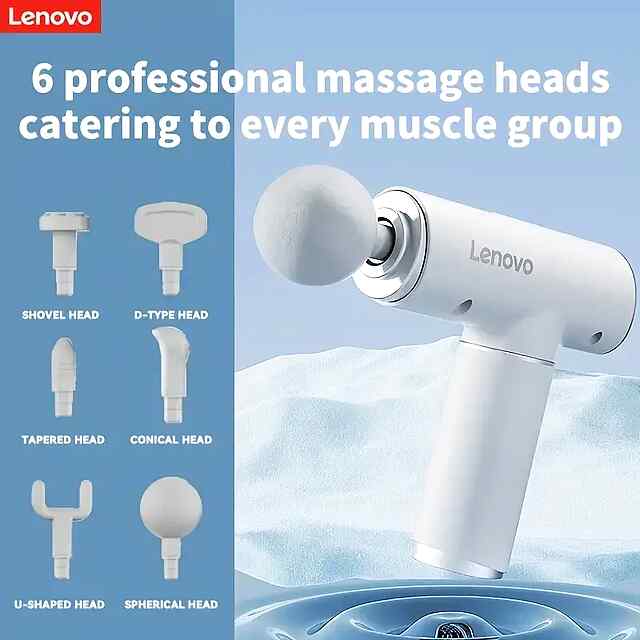 Lenovo Масажний пістолет USB 5 режимів вібрації 6 насадок для розслаблення м'язів - 2 фото товару