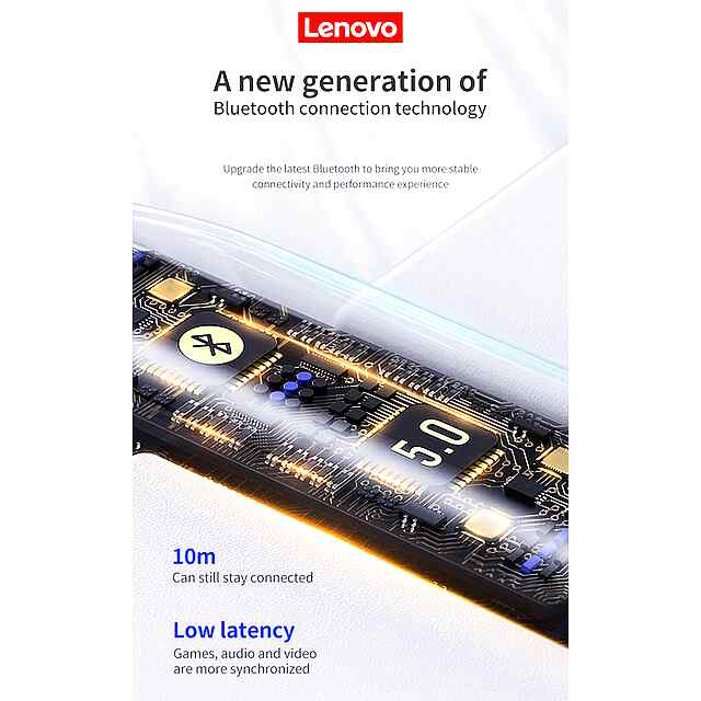Lenovo Навушники Bluetooth 5.0, ANC, водонепроникні, білий колір, до 5 год роботи - 1 фото товару
