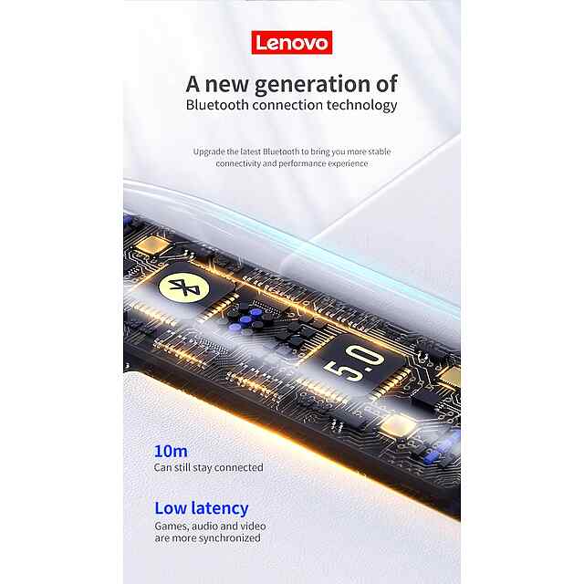 Lenovo навушники Bluetooth 5.0 White шумозаглушення водонепроникні до 5 годин роботи - 2 фото товару