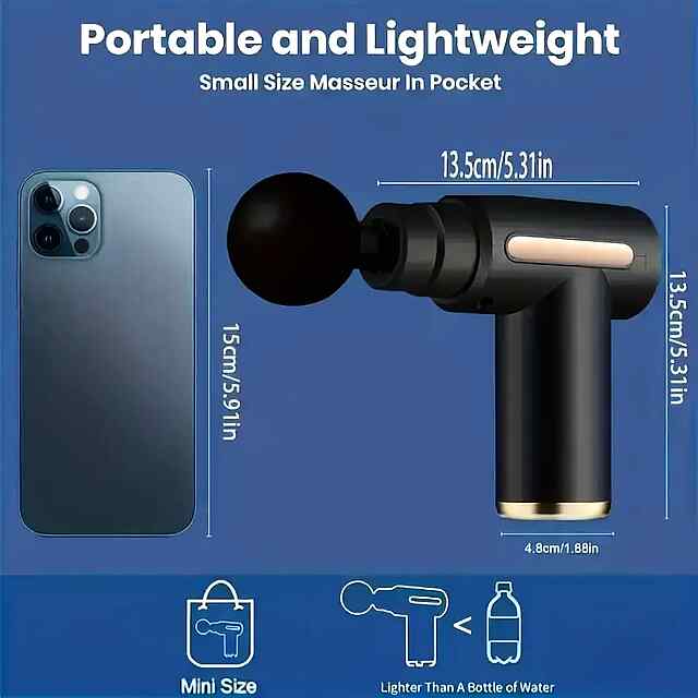 Масажний пістолет Mini 6 режимів, 4 насадки, компактний, сертиф. CE, USB-зарядка, Україна - 2 фото товару