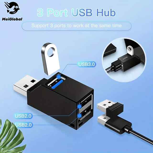 MeiGlobal USB Розгалужувач 3 порти - швидкий і зручний USB HUB для ПК/ноутбука. Зарядка, периферія, флешки. Україна. - 2 фото товару