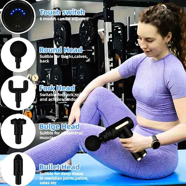 Міні масажер для тіла з 6 насадками, вібраційний пістолет для м'язів. Україна. - 1 фото товару