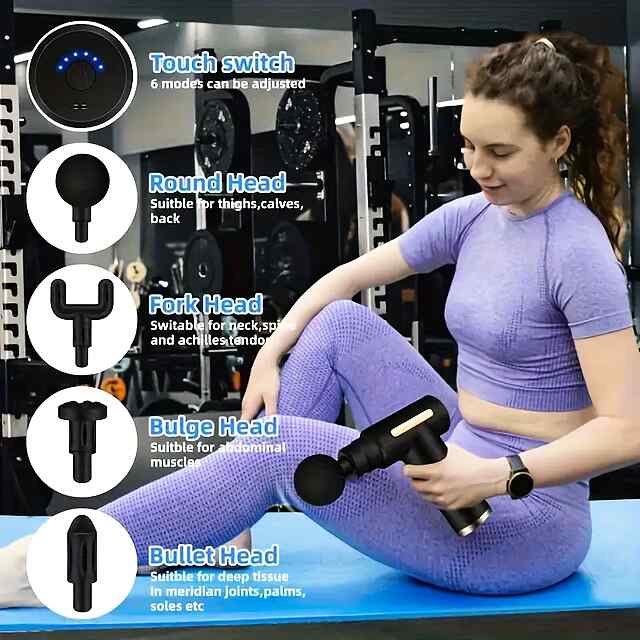 Міні масажний пістолет • 6 режимів вібрації, розслаблення м'язів. Комплект з 4 насадок. Зарядка Type-C. - 1 фото товару