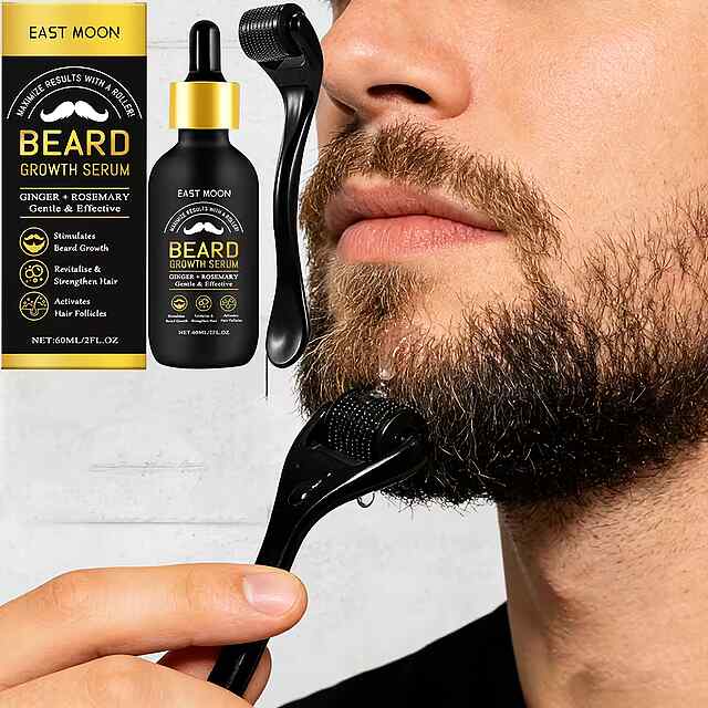 Набір для догляду за бородою з мезоролером 60 мл олії розмарин імбир - 0 фото товару