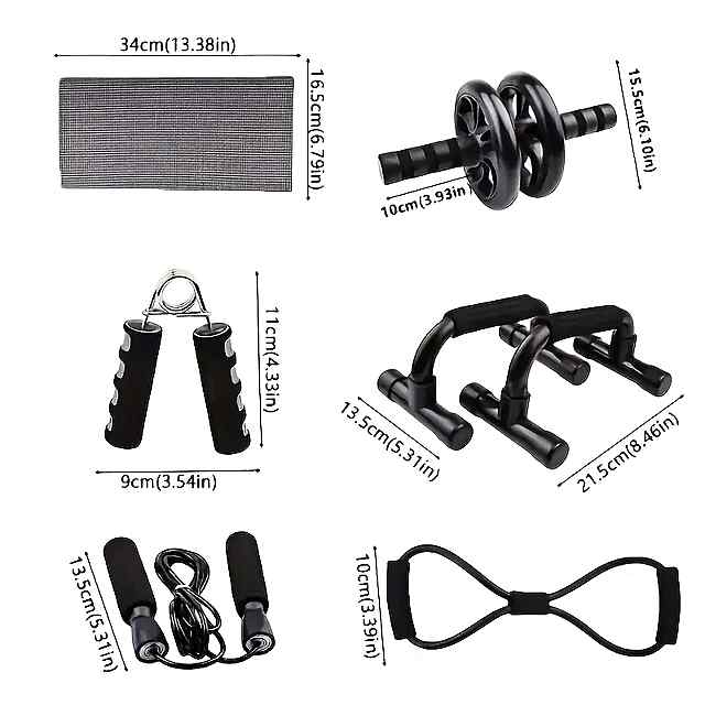 Набір для преса - 7 елементів: стійка, колесо, килимок, еспандери, скакалка, торсіонний еспандер. Домашні тренування. - 1 фото товару