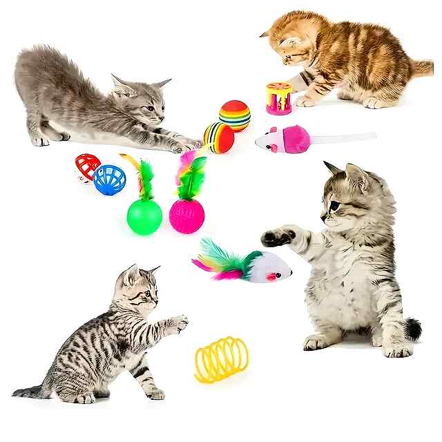 Набір іграшок для котів: тунель, паличка-дражнилка, м'ячики – розваги для улюбленця! 21 предмет. - 1 фото товару