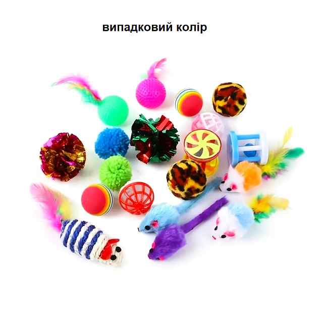Набір іграшок для котів: тунель, паличка-дражнилка, м'ячики – розваги для улюбленця! 21 предмет. - 2 фото товару