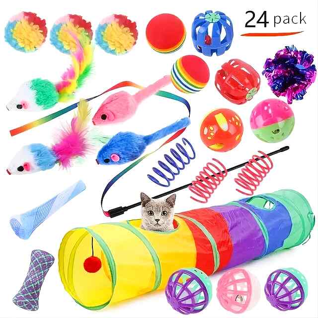 Набір іграшок для котів – тунель   паличка   м'ячики (24 предм.) - 0 фото товару