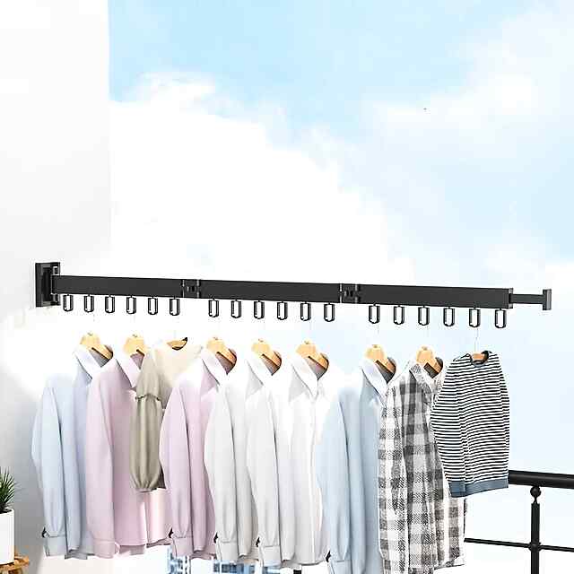 Настінна телескопічна вішалка для одягу та рушників з алюмінієвого сплаву. Сушка-сушарка на балкон/в ванну. Економія місця. - 1 фото товару