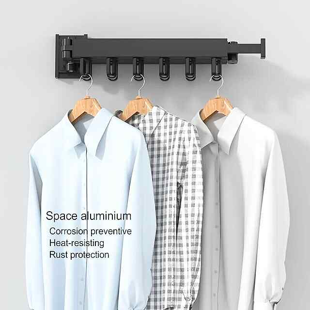 Настінна телескопічна вішалка для одягу та рушників з алюмінієвого сплаву. Сушка-сушарка на балкон/в ванну. Економія місця. - 2 фото товару