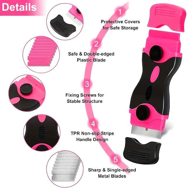 Ніж-скребок двосторонній з запасними лезами для очищення скла та поверхонь. 20 шт у комплекті. - 3 фото товару