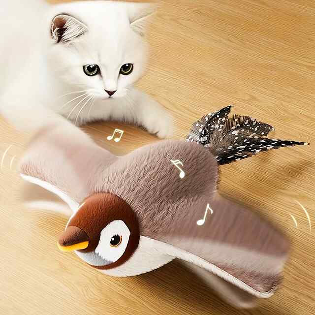 Птах-іграшка з крилами на батарейках для собак і котів, датчик руху, звук. - 0 фото товару