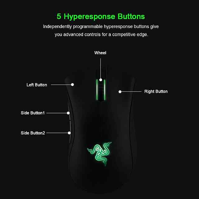 Razer Deathadder Essential мишка 6400DPI USB дротова чорна/10млн кліків для ігор ПК та ноутбука - 3 фото товару