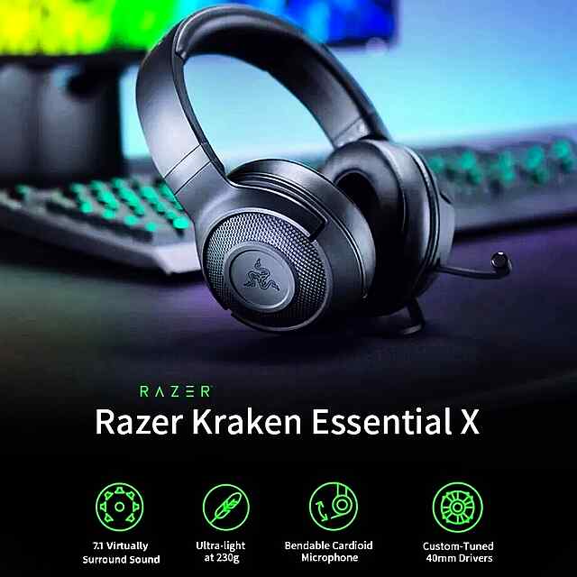 Razer Kraken X: Ігрові навушники 7.1 Surround Sound, гнучкий мікрофон - 3 фото товару