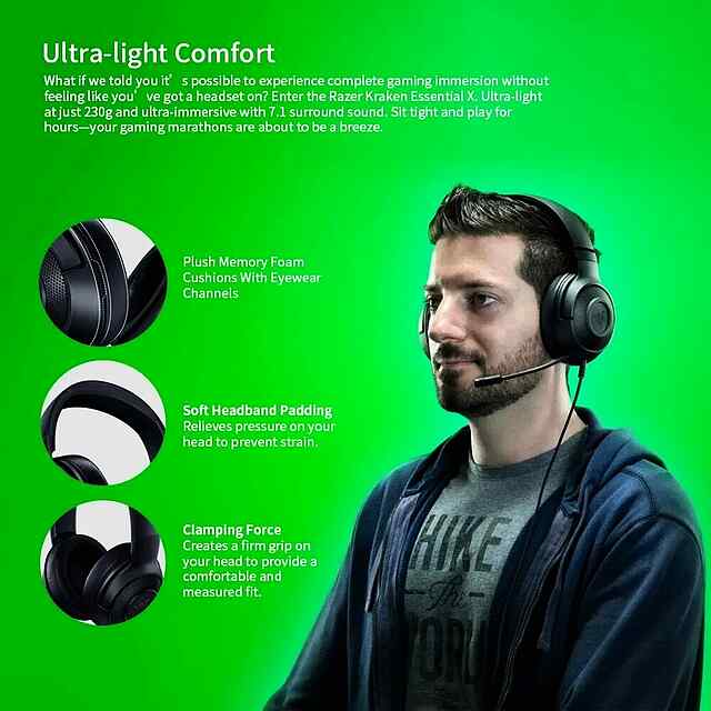 Razer Kraken X ігрові навушники з віртуальним звуком 7.1 та мікрофоном 40 мм - 1 фото товару