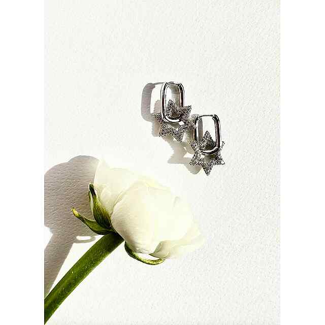 Сережки 3в1: кільця, зірочки з камінцями, гладкі - 3 фото товару