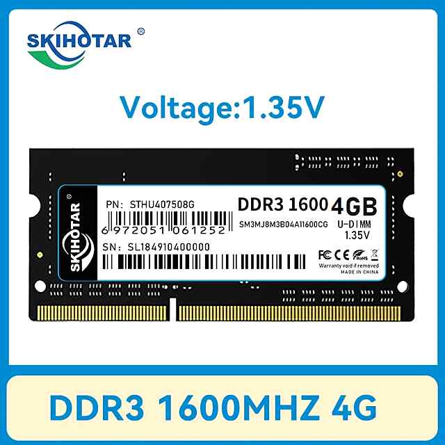 SKIHOTAR 4 ГБ DDR3 SODIMM 1600 МГц Ноутбук ОЗУ Пам'ять