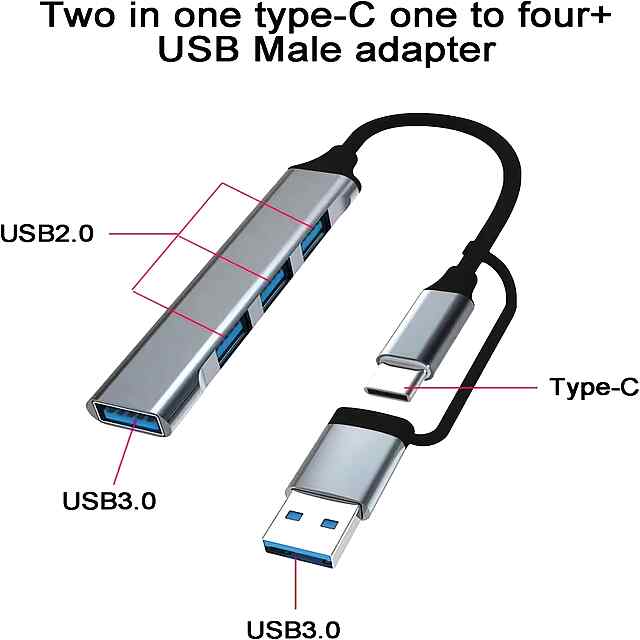 SlimUSB Type-C USB хаб - 4 порти (1х3.0, 3х2.0) для ноутбуків та ПК. Компактний алюміній. Купити. - 2 фото товару
