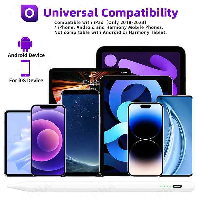 Стілус універсальний Android IOS Windows металевий, бірюзовий колір, сумісний з Huawei Xiaomi iPad, для малювання ведення нотаток (4-8год) - 3 фото товару