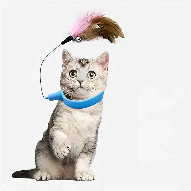 Силіконовий нашийник з пір'ям для котів, розвиває мисливські інстинкти, блакитного кольору. - 0 фото товару