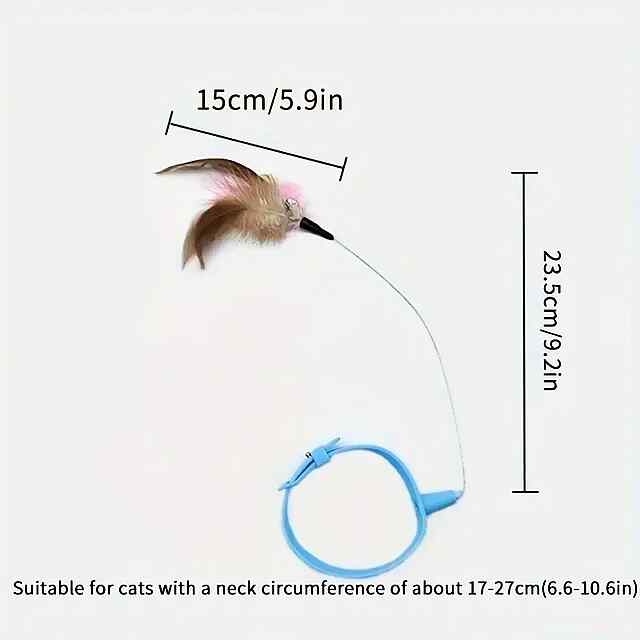 Силіконовий нашийник з пір'ям для котів, розвиває мисливські інстинкти, блакитного кольору. - 2 фото товару