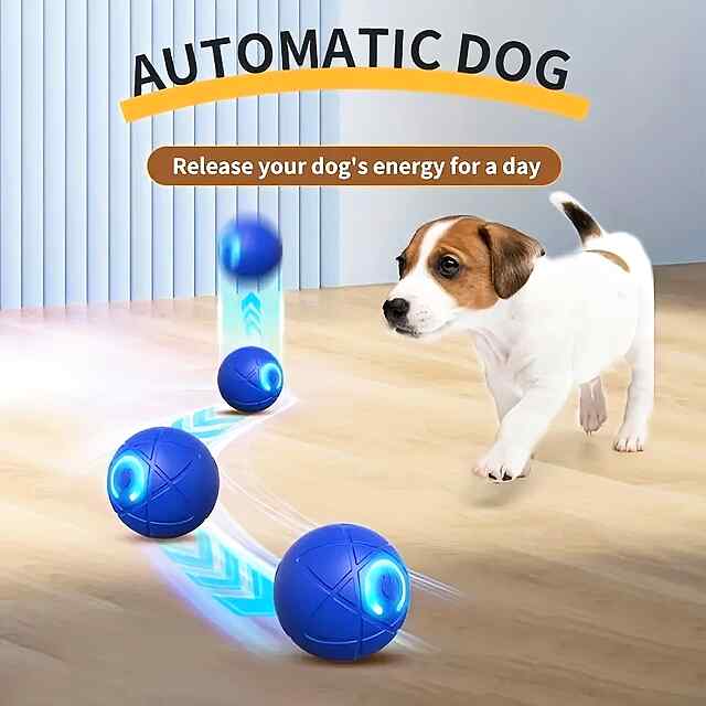 Синій іграшковий м’яч для собак та котів з автоматичним переміщенням. - 3 фото товару