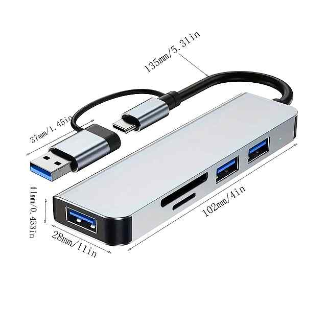 Type-C USB 3.0 концентратор (2in1) / 8in1 багатофункціональний адаптер
USB Type-C  USB A для MacBook/ПК/ноутбуків, підтримує SD/TF кардрідер
Алюмінієвий корпус, швидке відведення тепла, широко використовуваний. - 3 фото товару