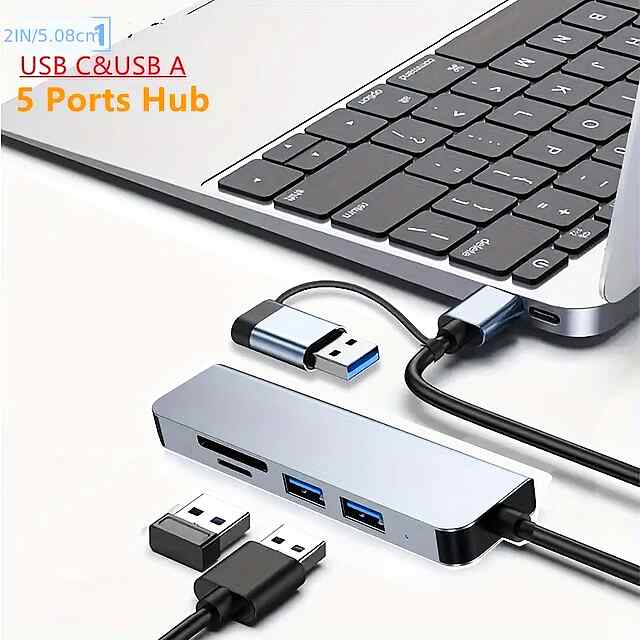 Type-C USB Концентратор 8в1: SD/TF картрідер,USB 2.0 3.0,алюміній, багатофункціональний
Концентратор Type-C USB 3.0 (2in1): Розгалужувач для різних пристроїв
8-портовий USB концентратор: Підходить для ноутбуків та ін. ПК.
Type-C   USB розгалужувач: Швидка передача даних,сумісний з MacBook - 2 фото товару