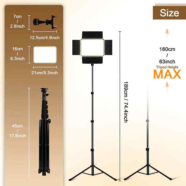 UEGOGO LED лампа для фото/відео з штативом, 25 см, квадратна, регул. яскравість/температур. - 1 фото товару
