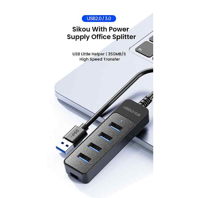 USB 3.0 хаб на 5 пристроїв, Type-C, швидка передача, чорний - 1 фото товару