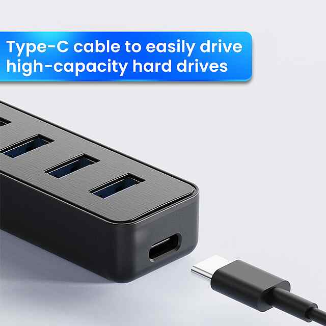 USB 3.0 хаб на 5 пристроїв, Type-C, швидка передача, чорний - 3 фото товару