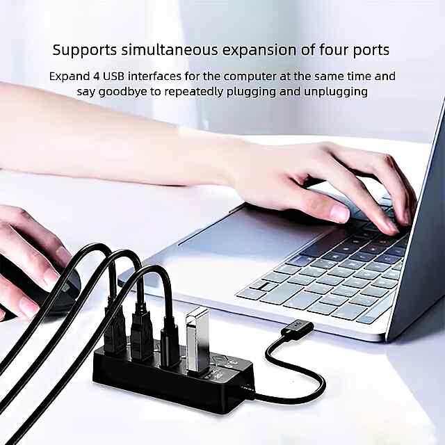USB 4 Port Hub - Розширення, Високошвидкісний, LED перемикачі для Macbook/PC - 1 фото товару