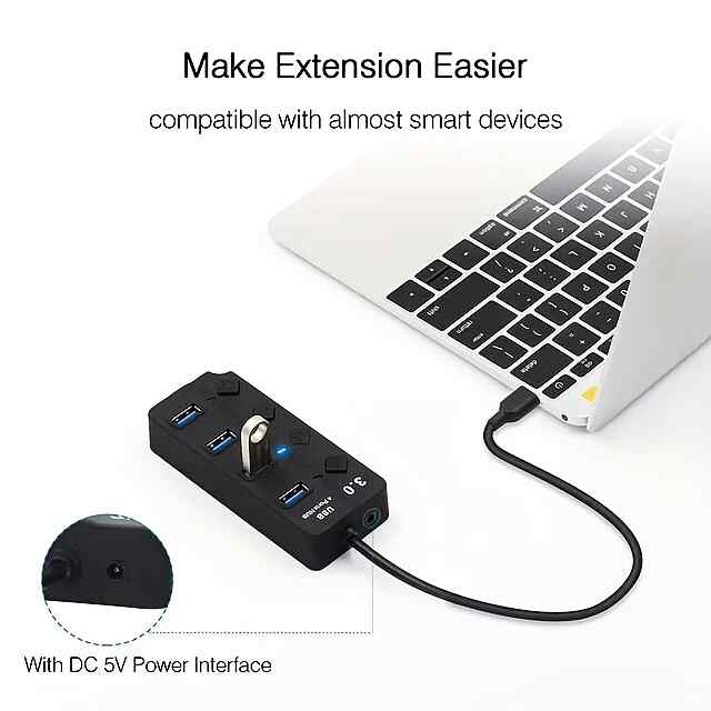 USB 4 Port Hub - Розширення, Високошвидкісний, LED перемикачі для Macbook/PC - 2 фото товару