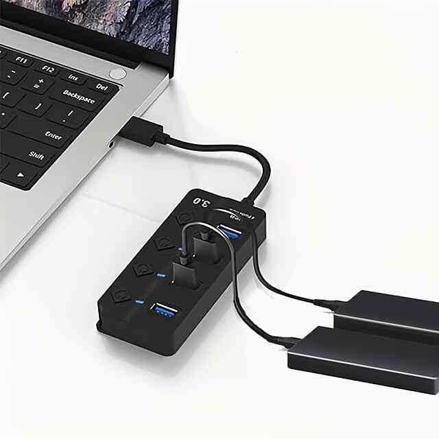 USB 4х портний хаб з LED, швидкість до 480Мбіт/с, сумісний з Windows, Mac, Linux. Компактний та надійний. - 1 фото товару