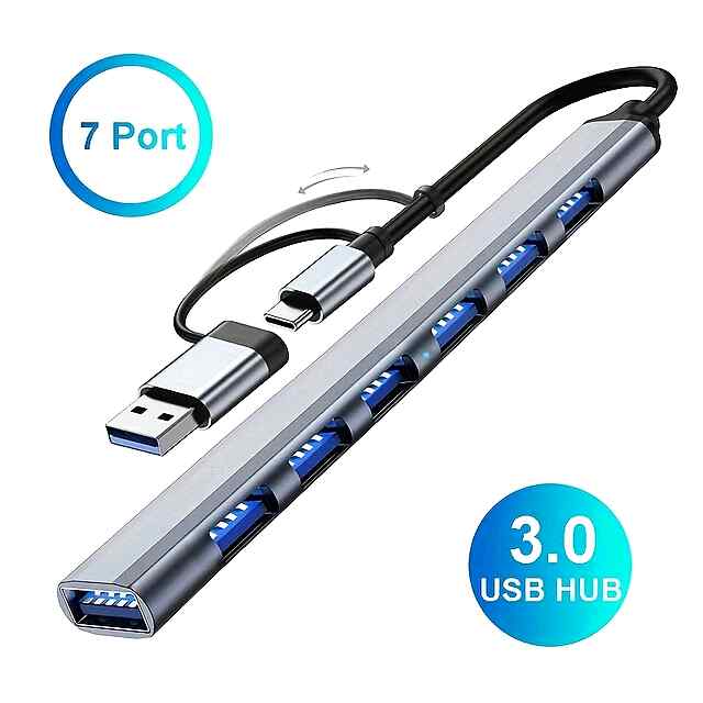 USB HUB 7 портів Металевий Type C ЮСБ Хаб для ноутбука - 0 фото товару