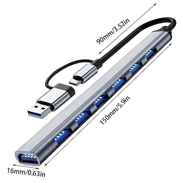 USB HUB 7 портів Металевий Type C ЮСБ Хаб для ноутбука - 3 фото товару